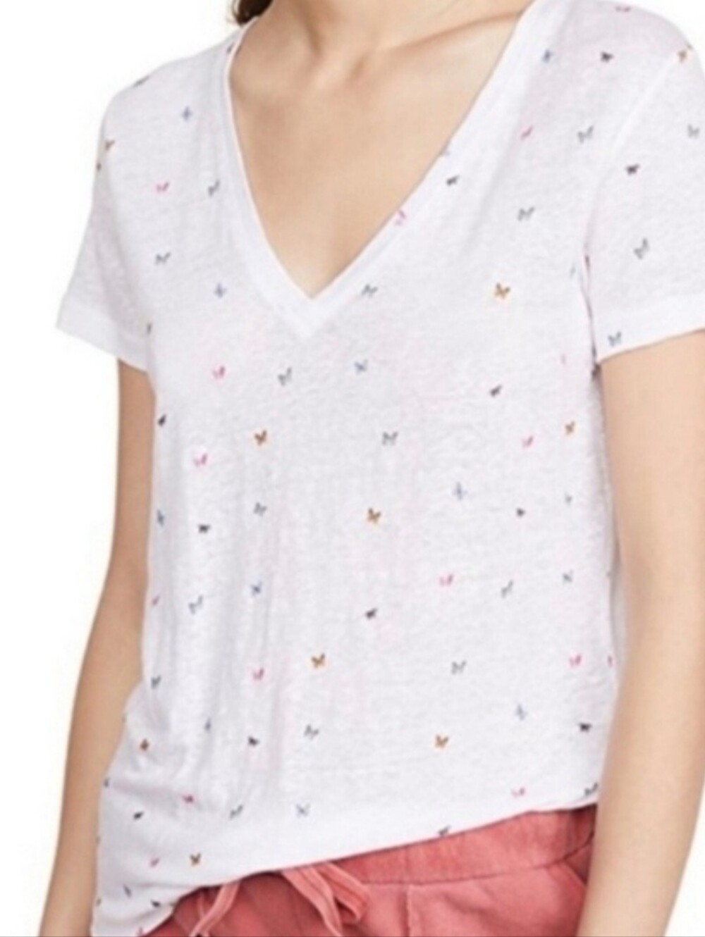 Rails Cara Anthropoligie White V-Neck Tee with Multicolor Butterfly Print